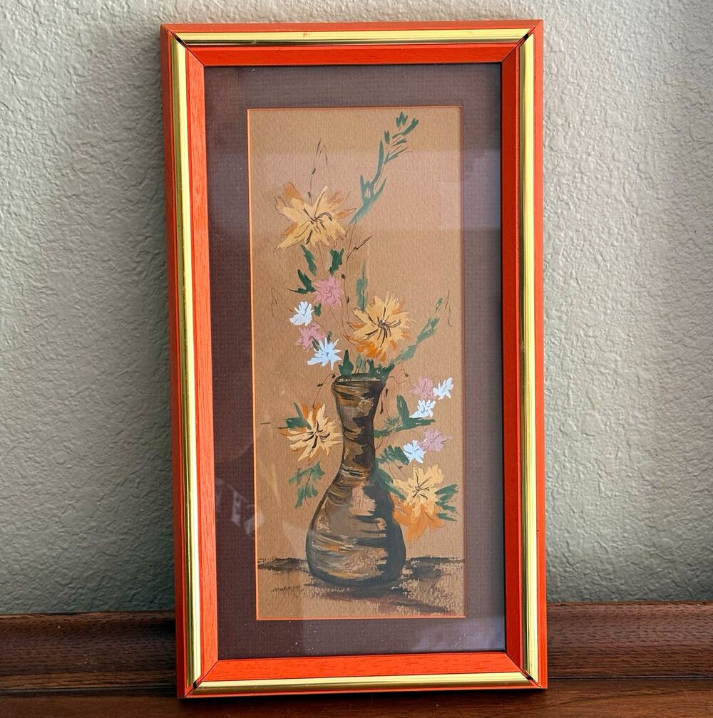 Framed Floral Vase Print Portrait 14" Small Single Piece Wall Art